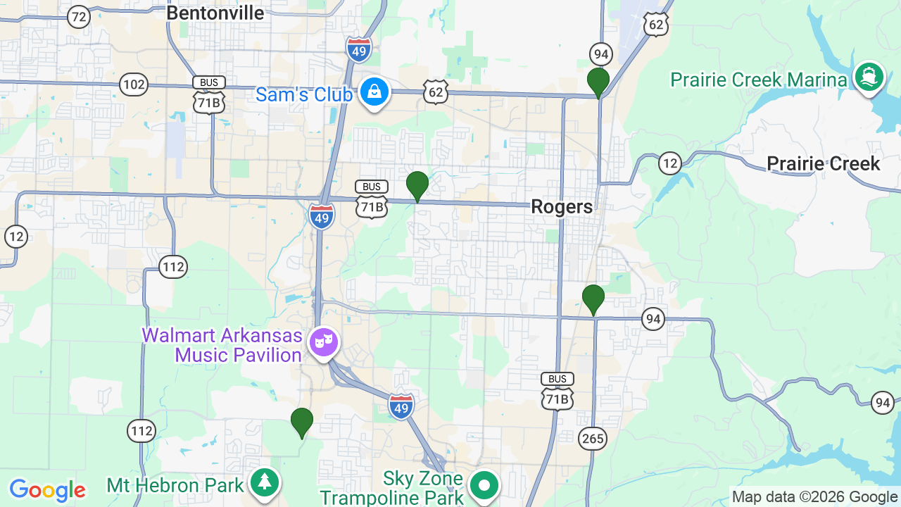 Map of E85 stations in Rogers, AR