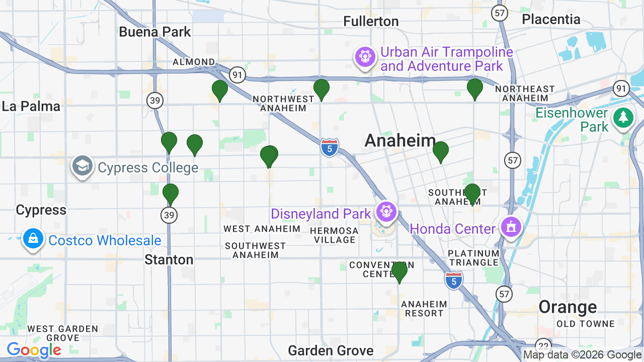 Map of E85 stations in Anaheim, CA