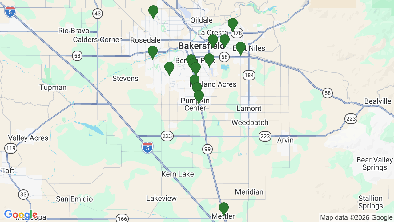 Map of E85 stations in Bakersfield, CA