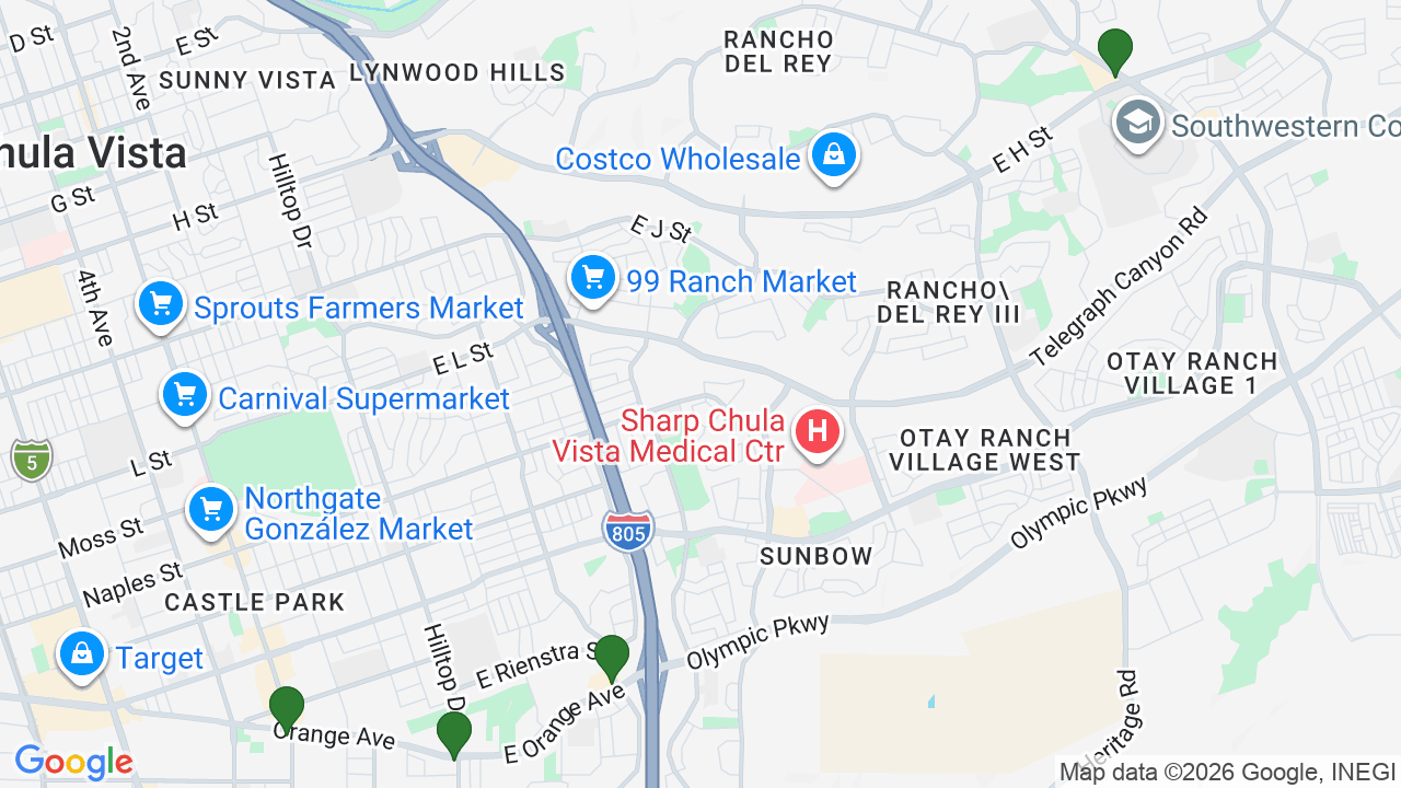 Map of E85 stations in Chula Vista, CA