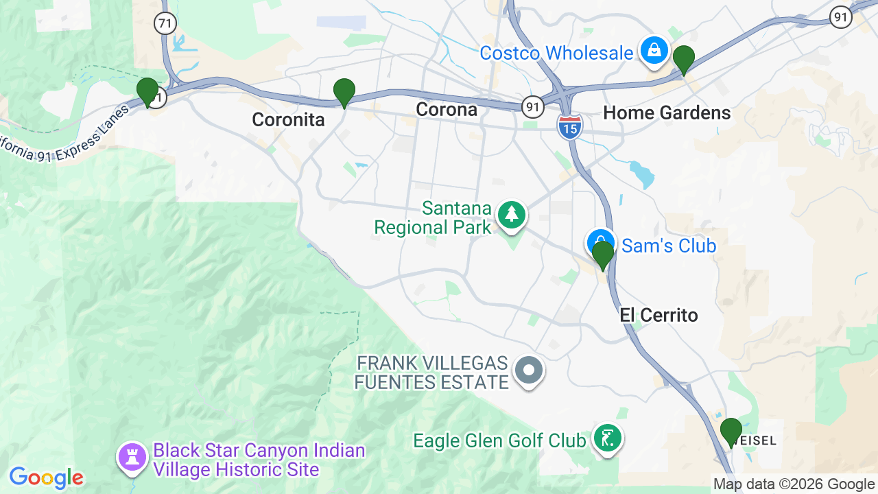 Map of E85 stations in Corona, CA