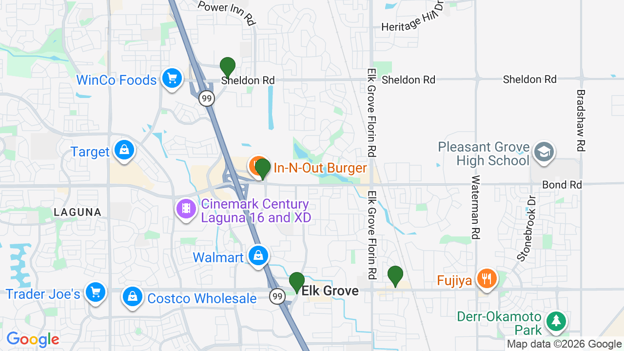 Map of E85 stations in Elk Grove, CA