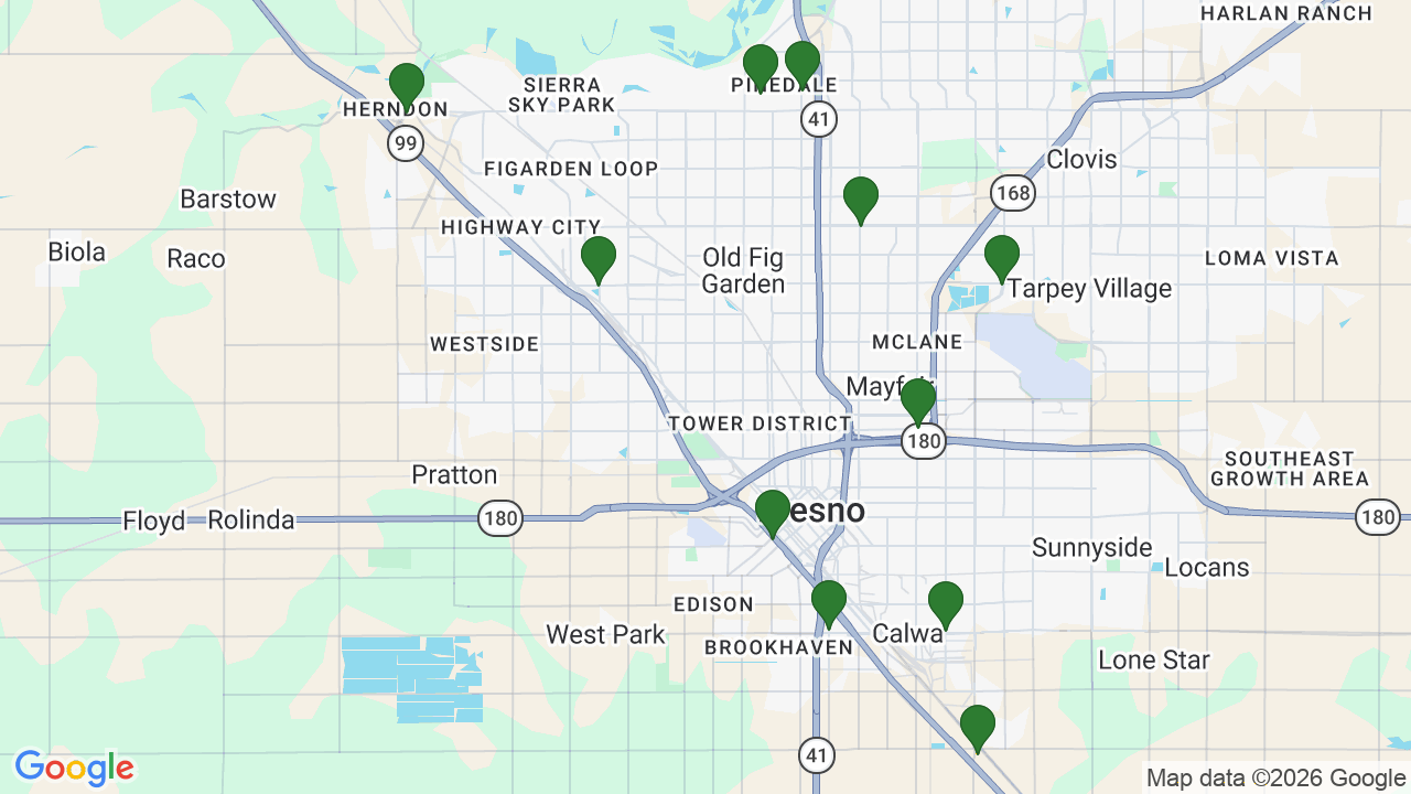 Map of E85 stations in Fresno, CA