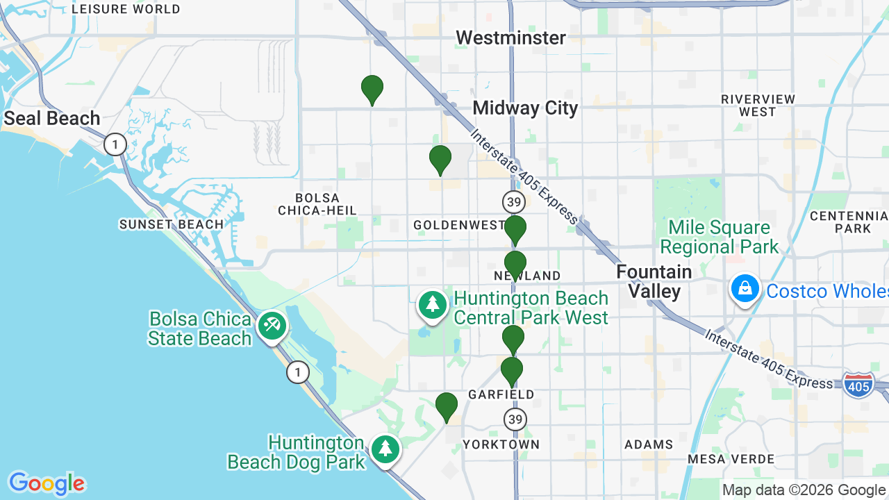 Map of E85 stations in Huntington Beach, CA