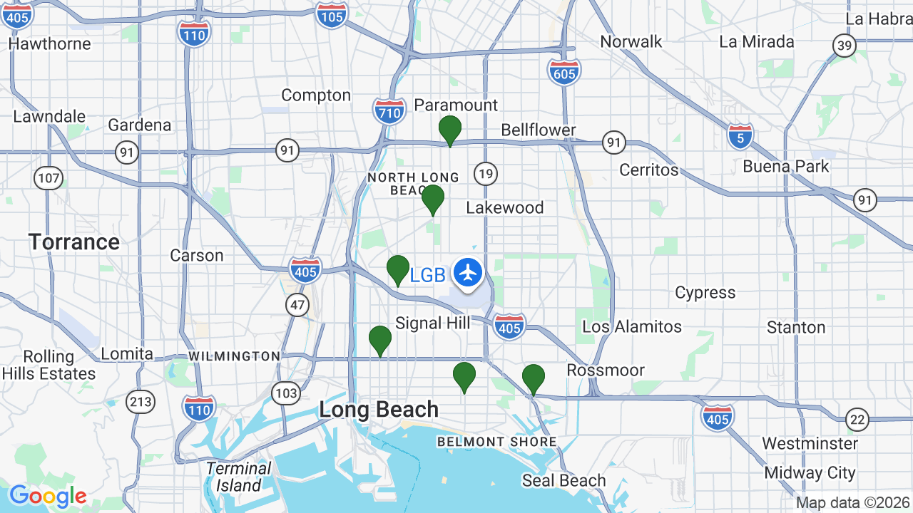 Map of E85 stations in Long Beach, CA