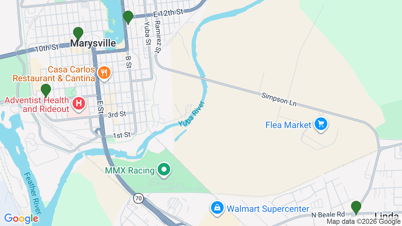 Map of E85 stations in Marysville, CA