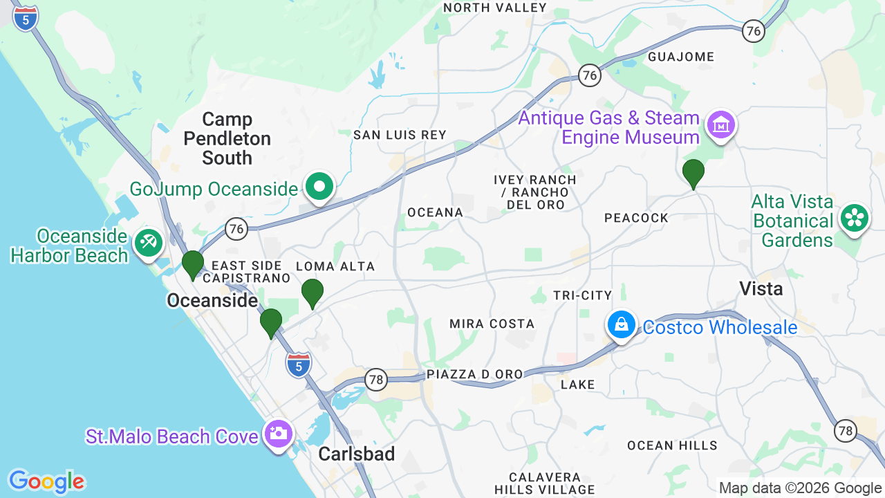Map of E85 stations in Oceanside, CA