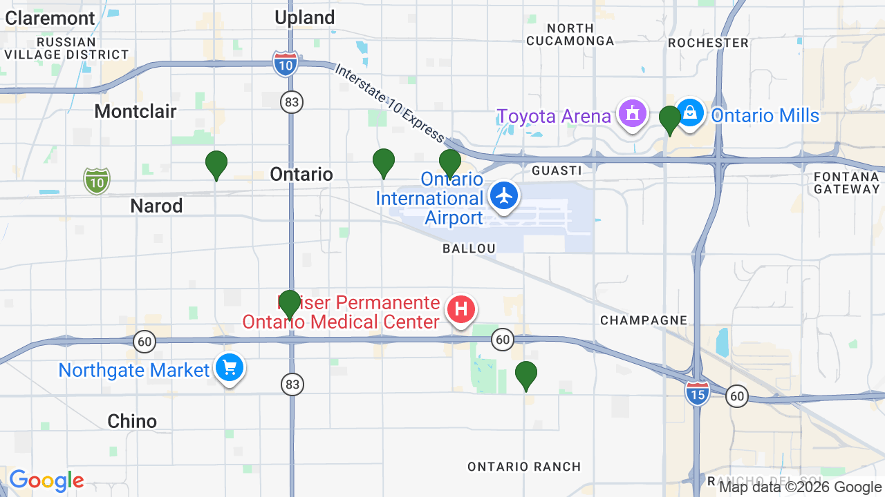 Map of E85 stations in Ontario, CA
