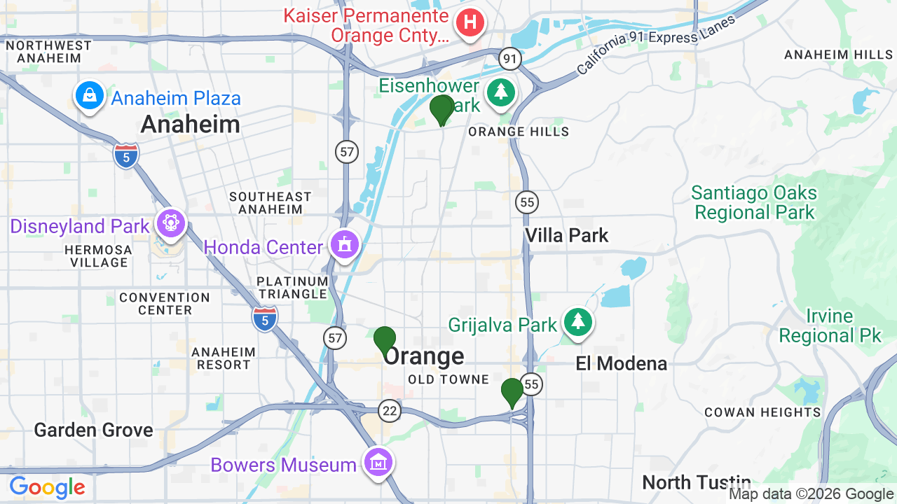 Map of E85 stations in Orange, CA