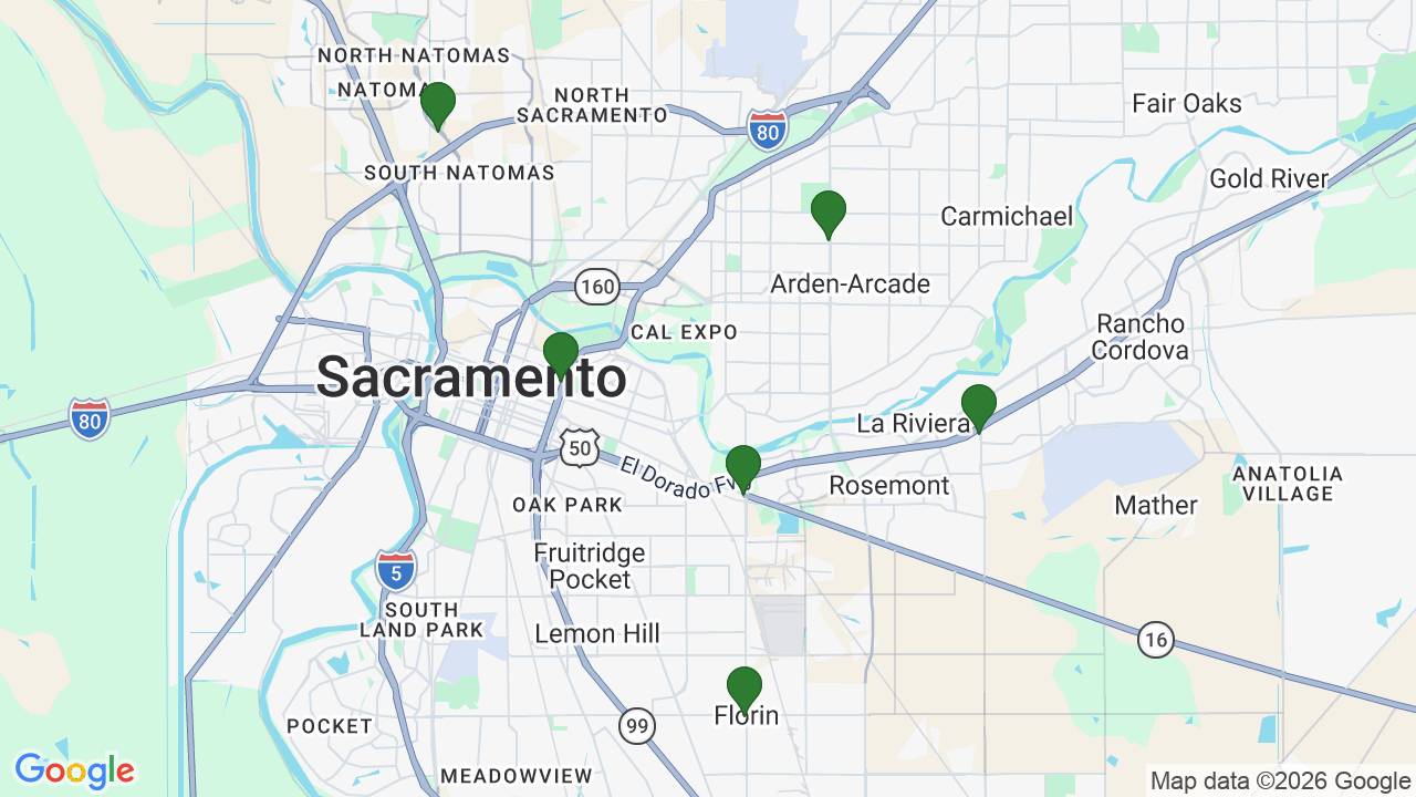 Map of E85 stations in Sacramento, CA