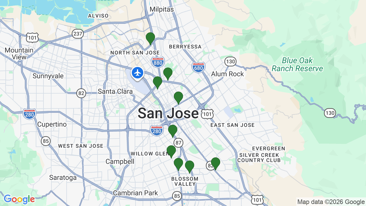 Map of E85 stations in San Jose, CA