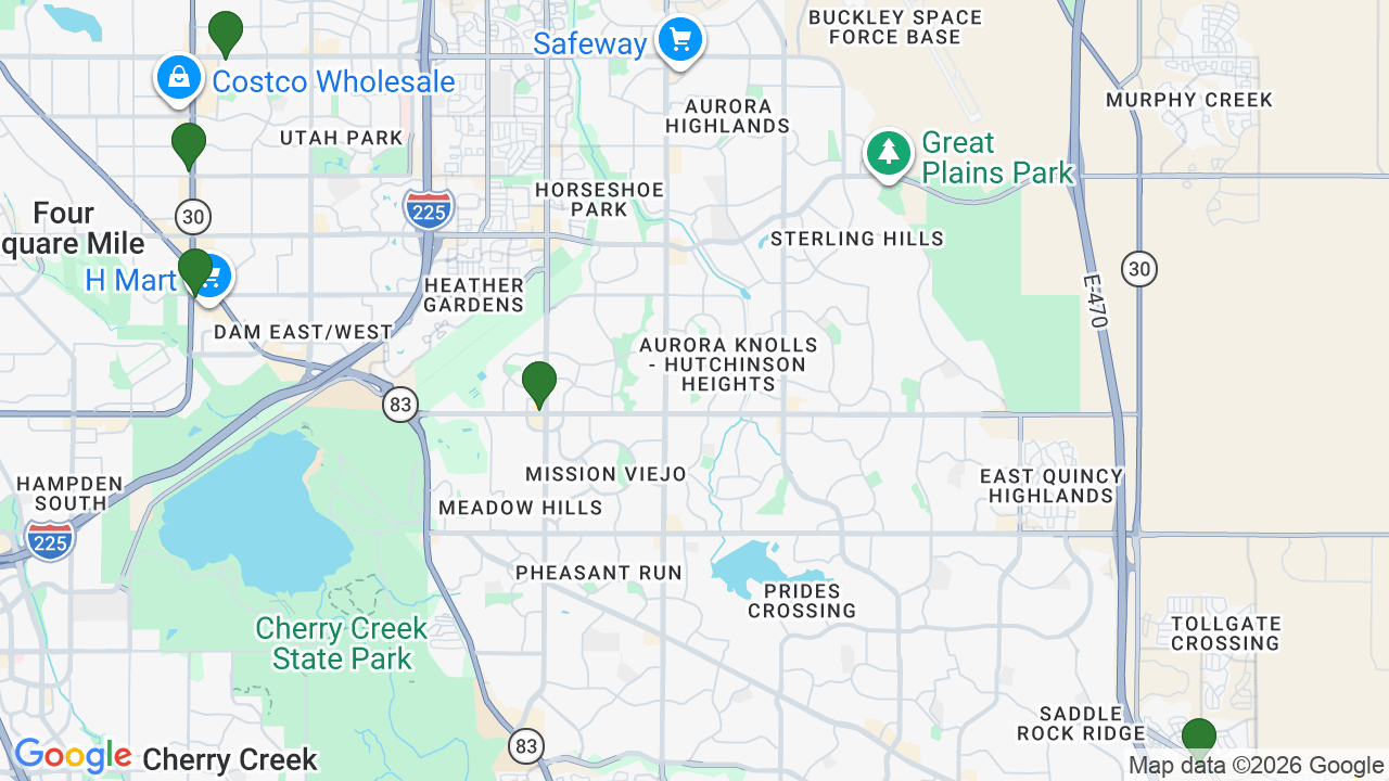 Map of E85 stations in Aurora, CO