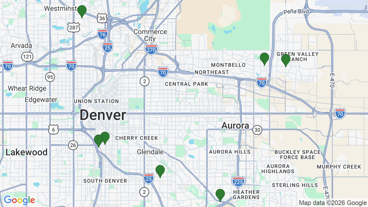 Map of E85 stations in Denver, CO