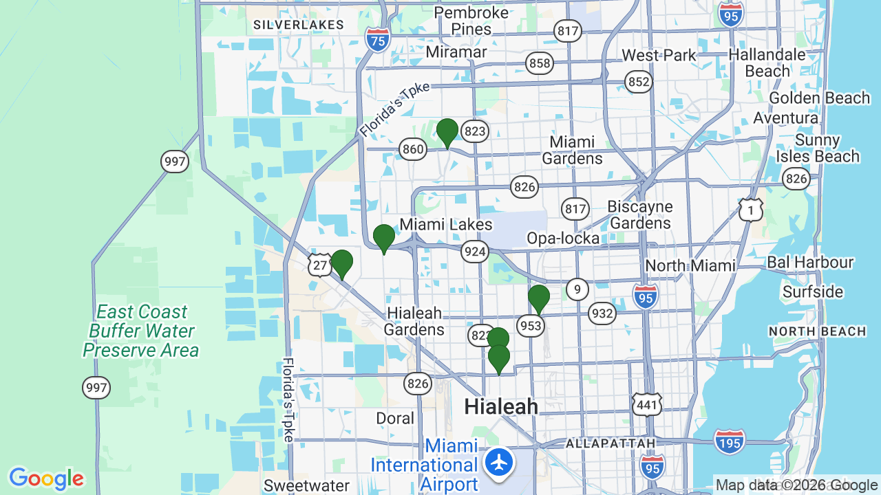 Map of E85 stations in Hialeah, FL