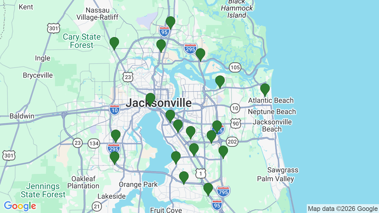 Map of E85 stations in Jacksonville, FL