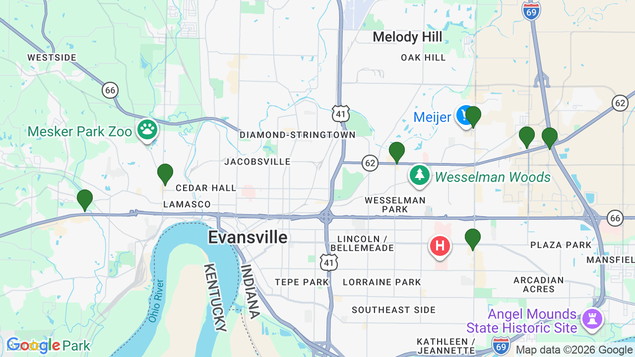 Map of E85 stations in Evansville, IN