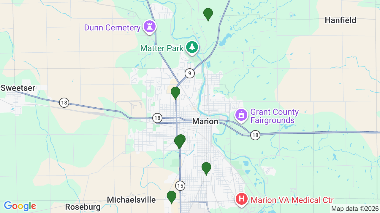 Map of E85 stations in Marion, IN