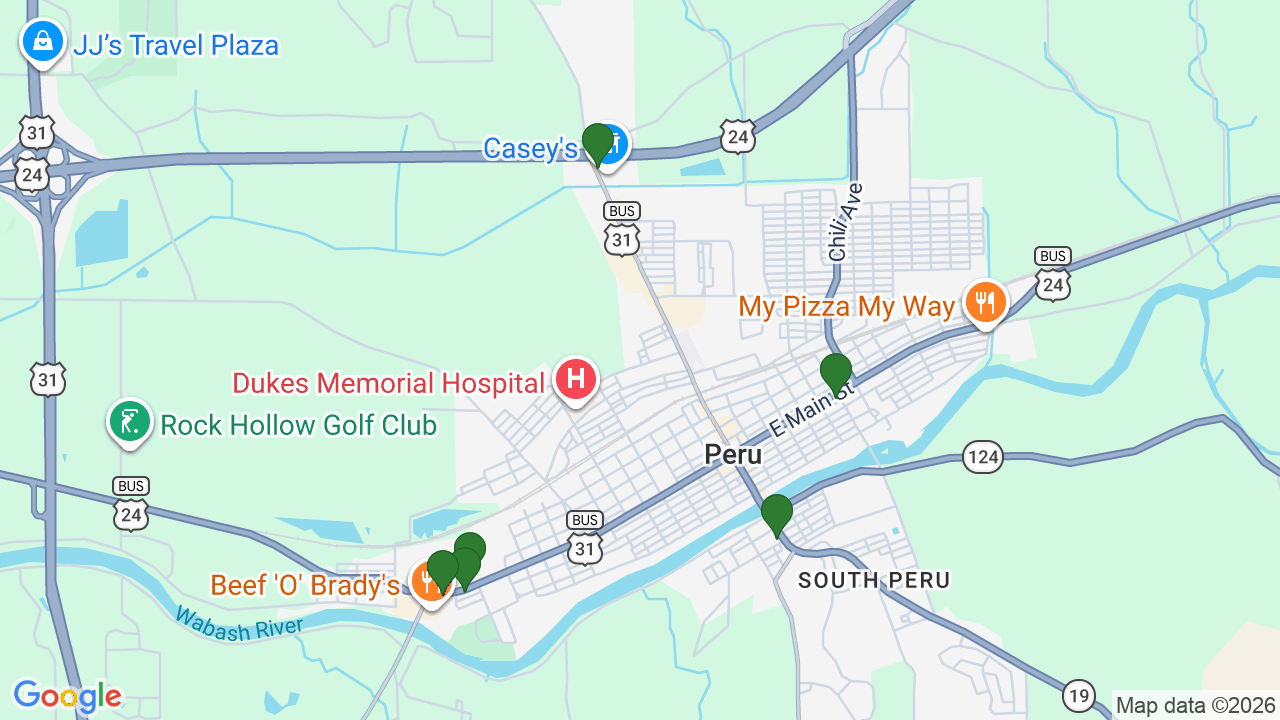 Map of E85 stations in Peru, IN