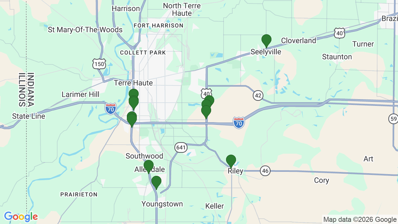 Map of E85 stations in Terre Haute, IN