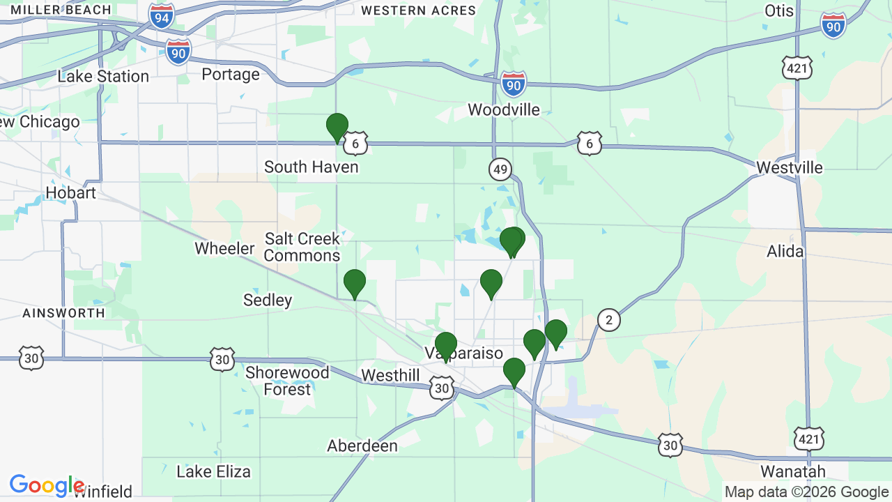 Map of E85 stations in Valparaiso, IN