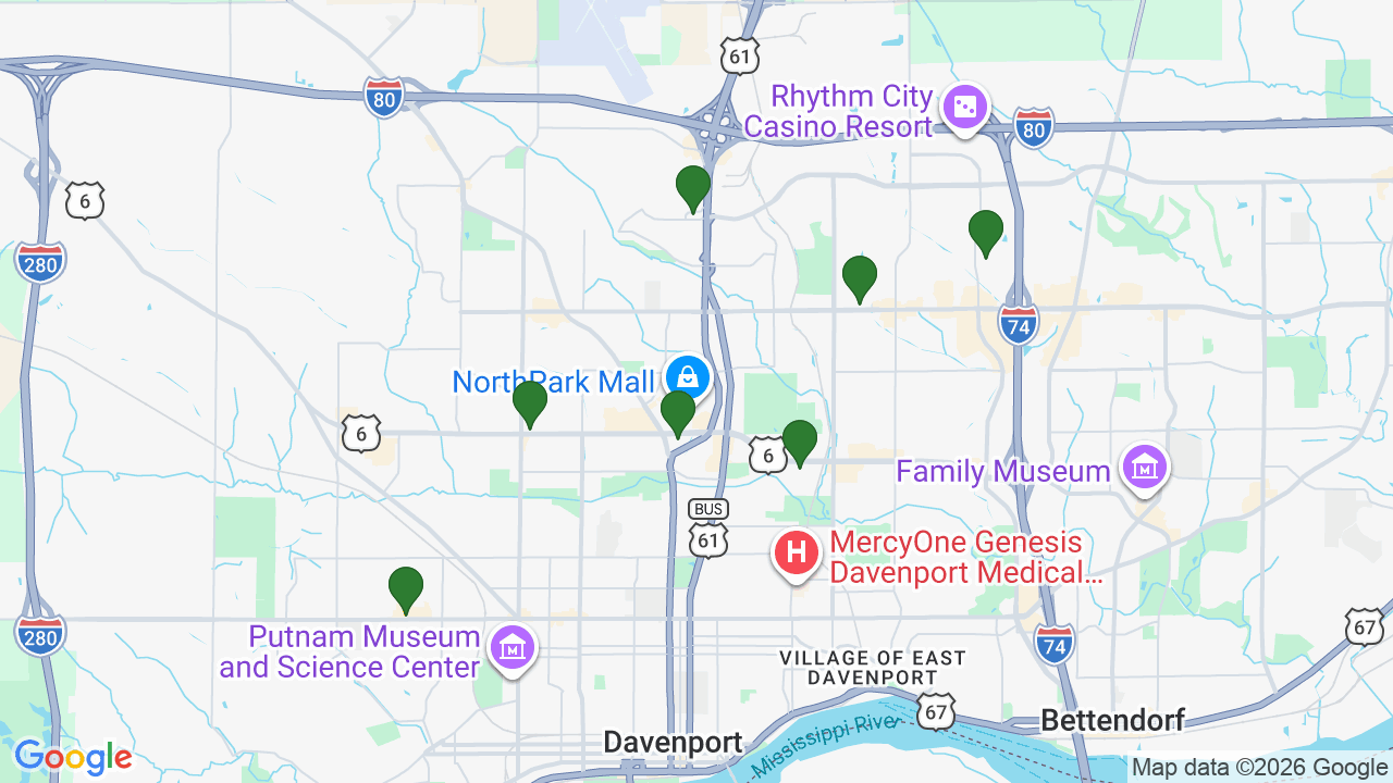 Map of E85 stations in Davenport, IA
