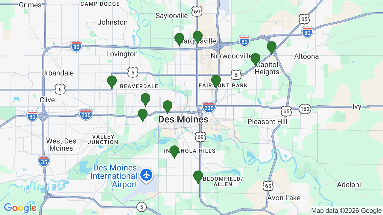 Map of E85 stations in Des Moines, IA