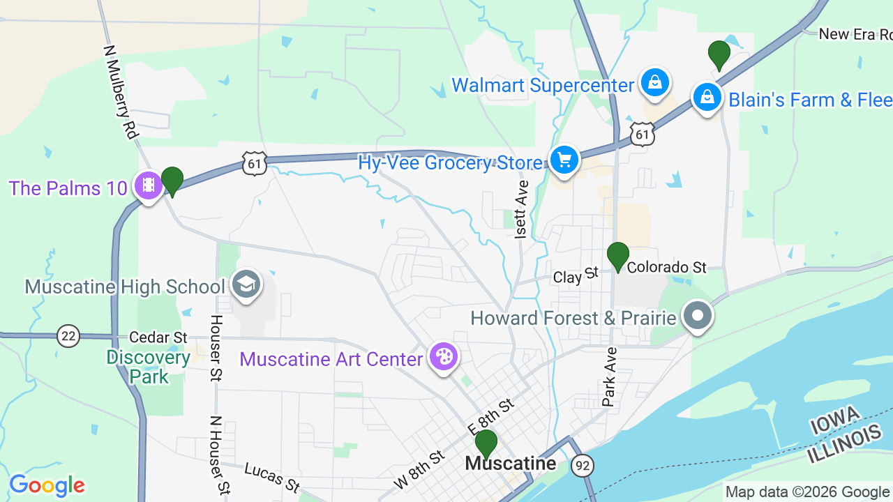 Map of E85 stations in Muscatine, IA