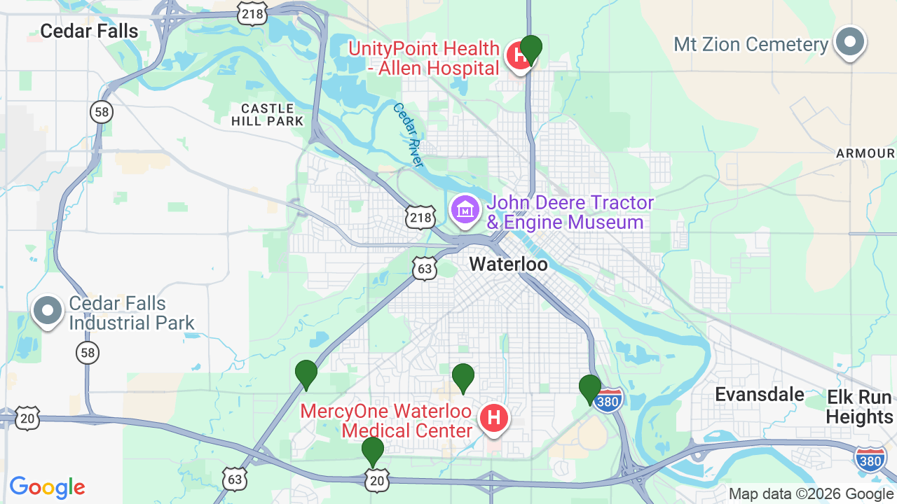 Map of E85 stations in Waterloo, IA