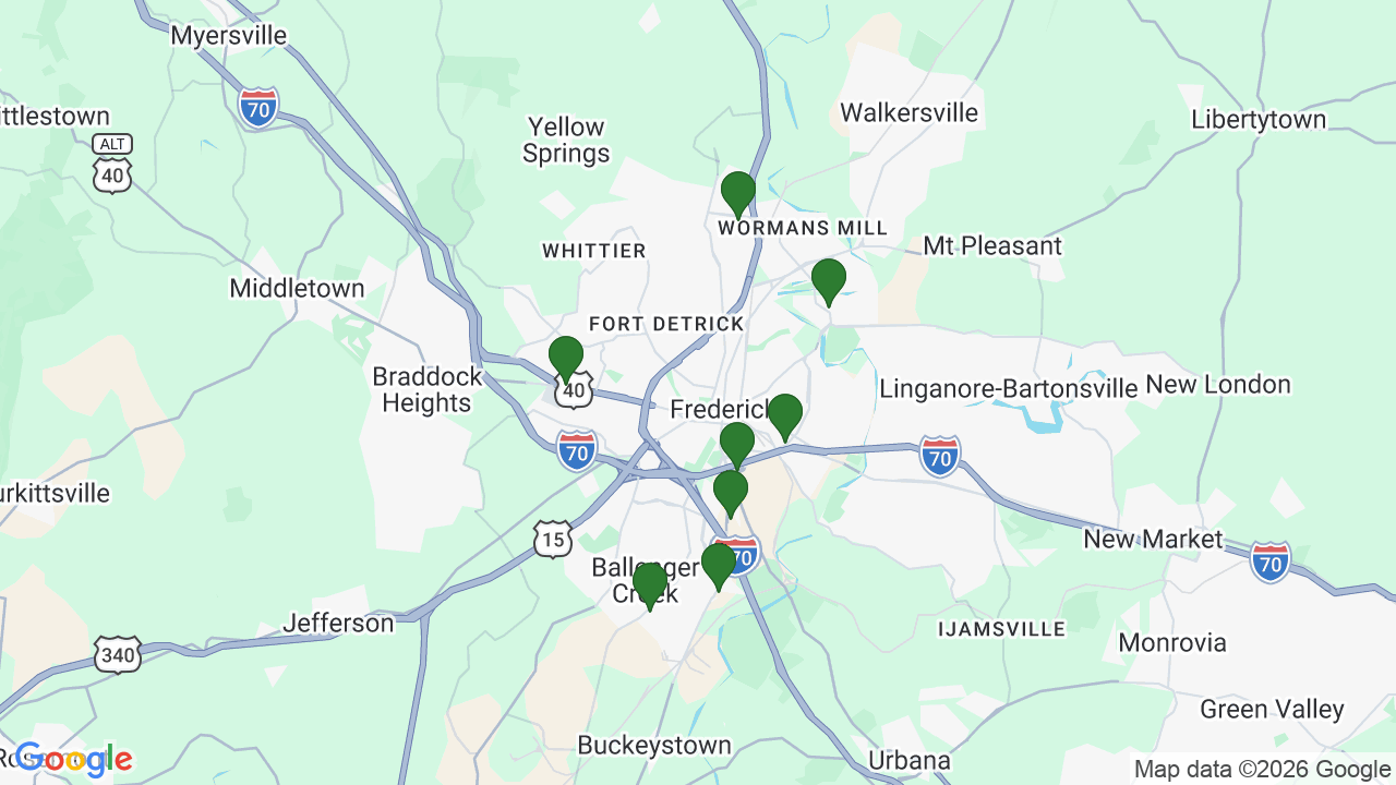 Map of E85 stations in Frederick, MD