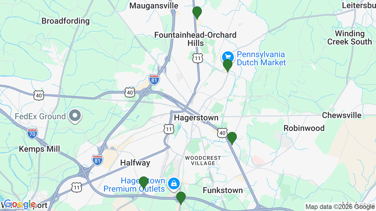 Map of E85 stations in Hagerstown, MD