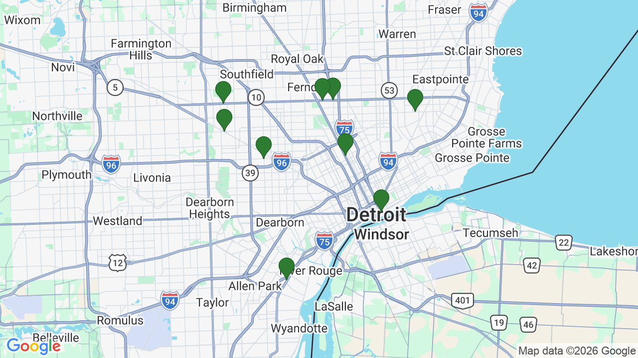 Map of E85 stations in Detroit, MI