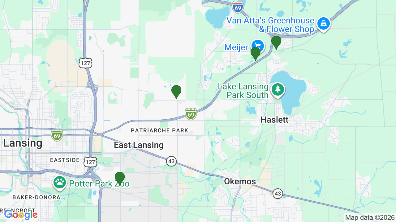 Map of E85 stations in East Lansing, MI