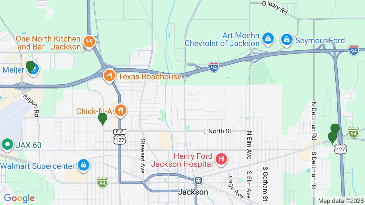 Map of E85 stations in Jackson, MI