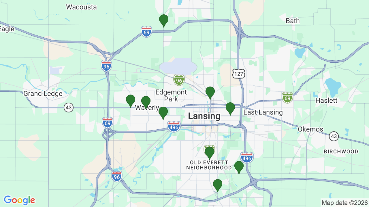 Map of E85 stations in Lansing, MI