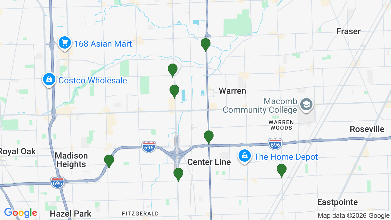 Map of E85 stations in Warren, MI