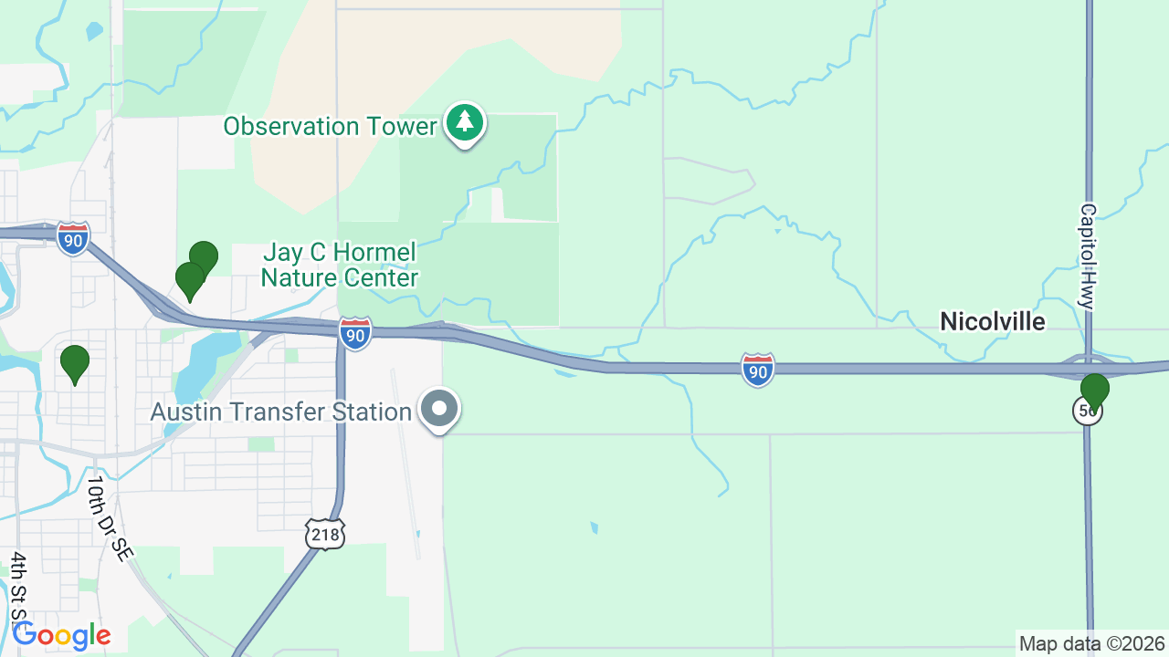 Map of E85 stations in Austin, MN