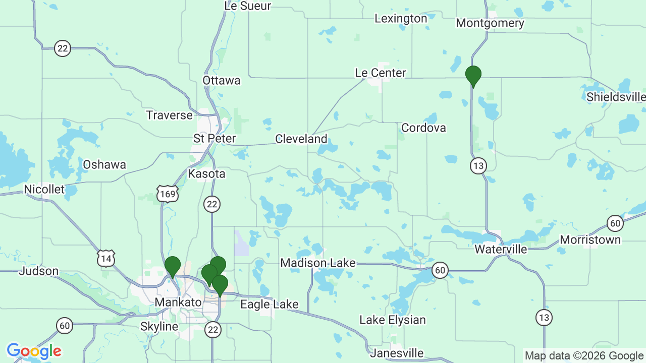 Map of E85 stations in Mankato, MN