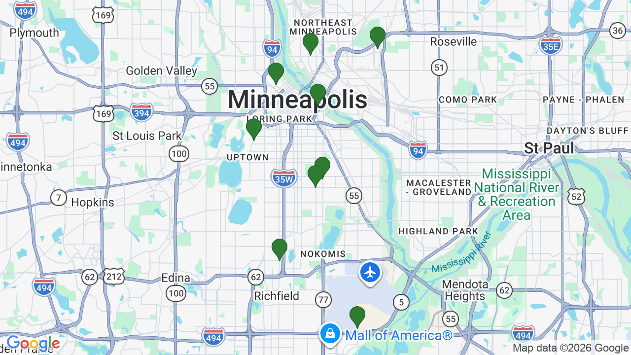 Map of E85 stations in Minneapolis, MN