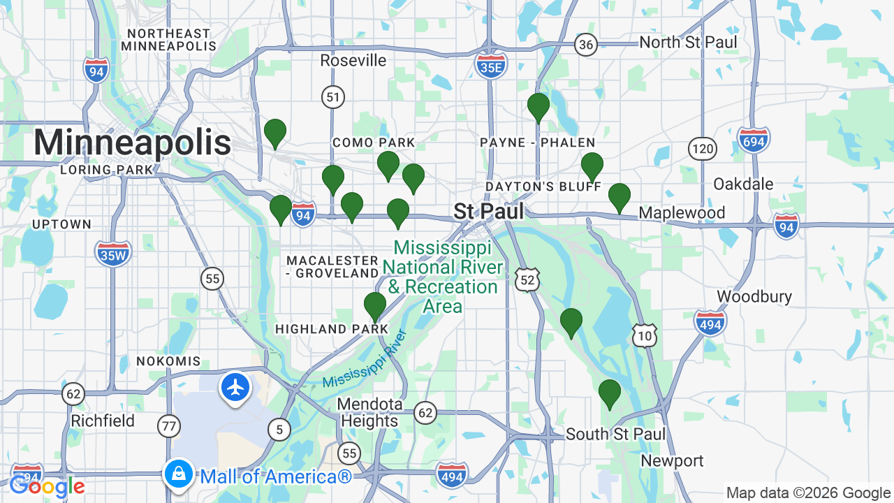 Map of E85 stations in St. Paul, MN