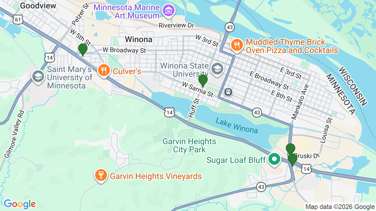 Map of E85 stations in Winona, MN