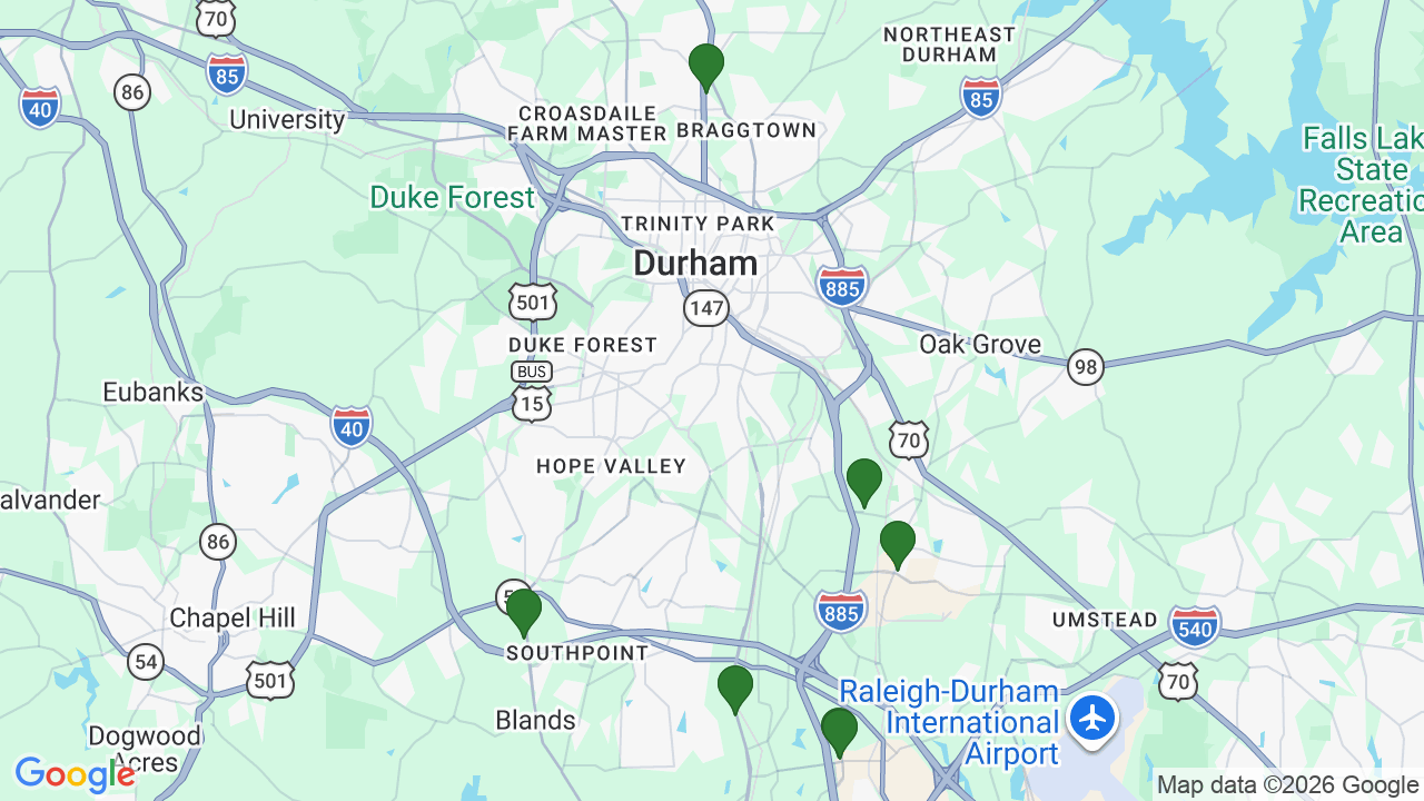 Map of E85 stations in Durham, NC