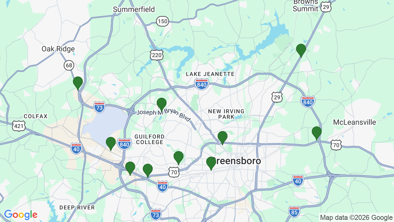 Map of E85 stations in Greensboro, NC