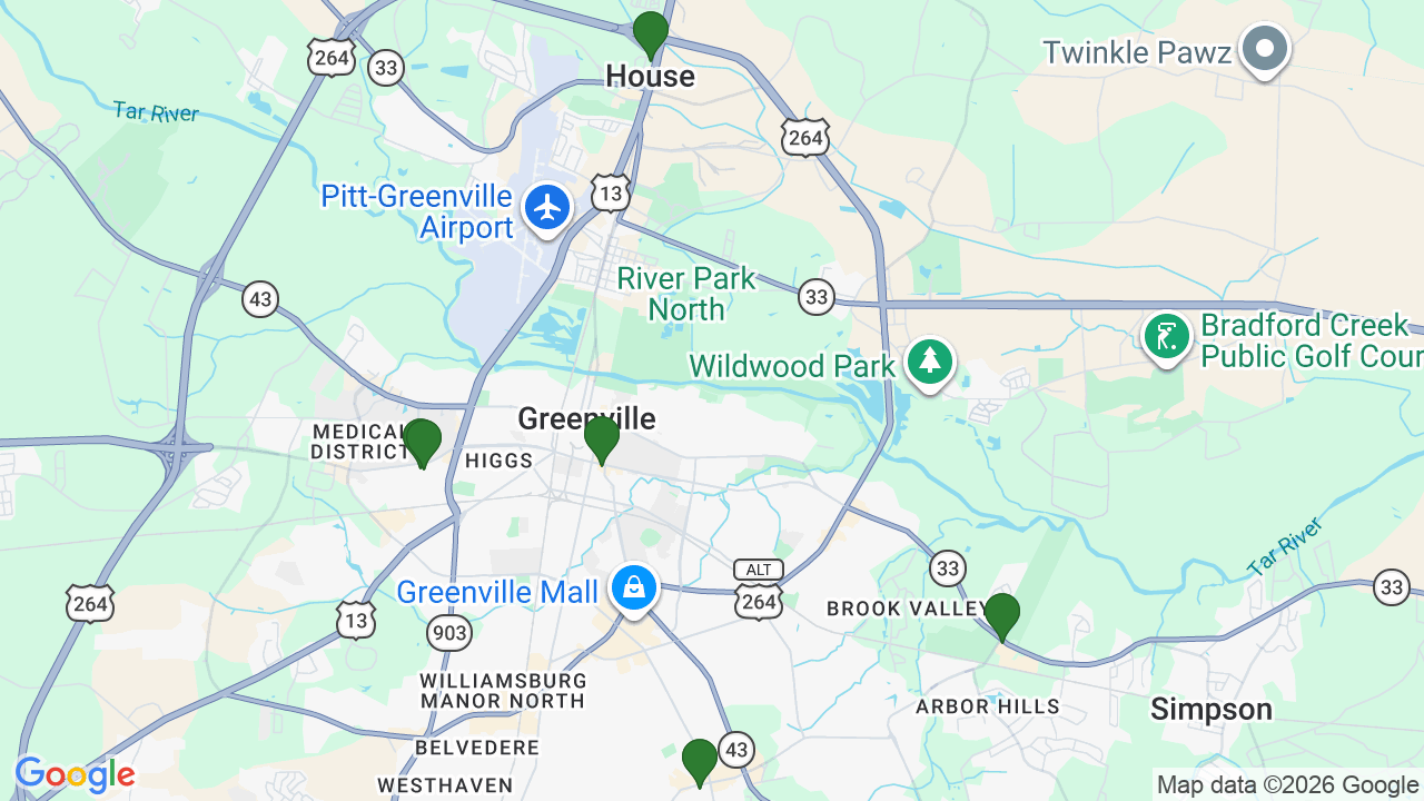 Map of E85 stations in Greenville, NC
