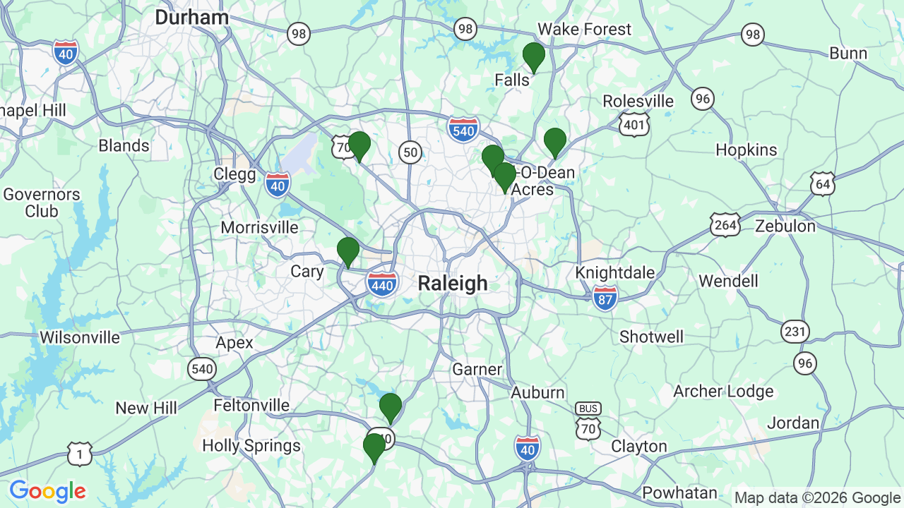 Map of E85 stations in Raleigh, NC