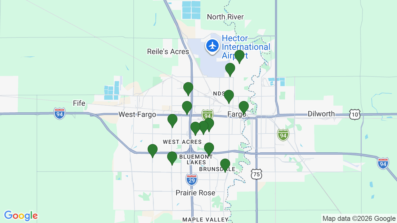 Map of E85 stations in Fargo, ND