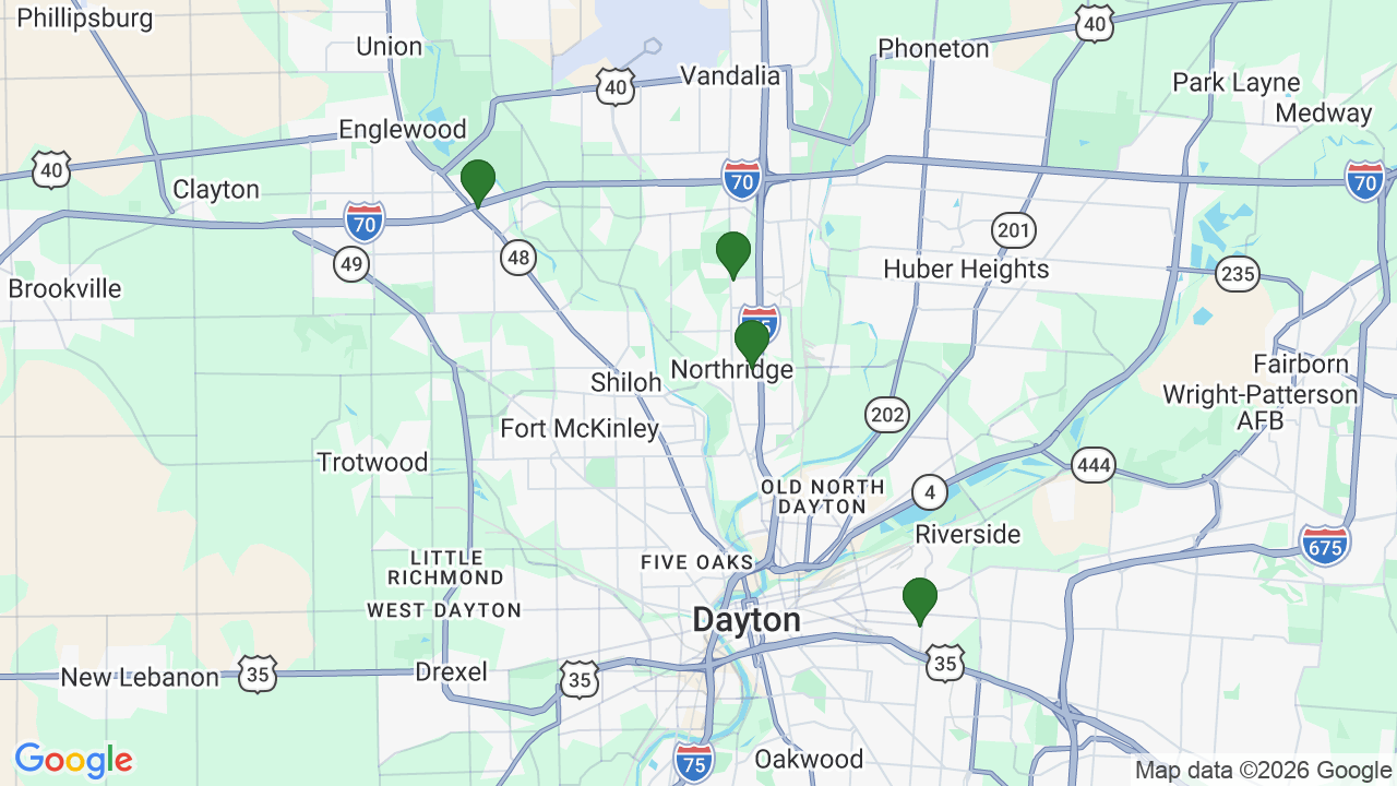 Map of E85 stations in Dayton, OH