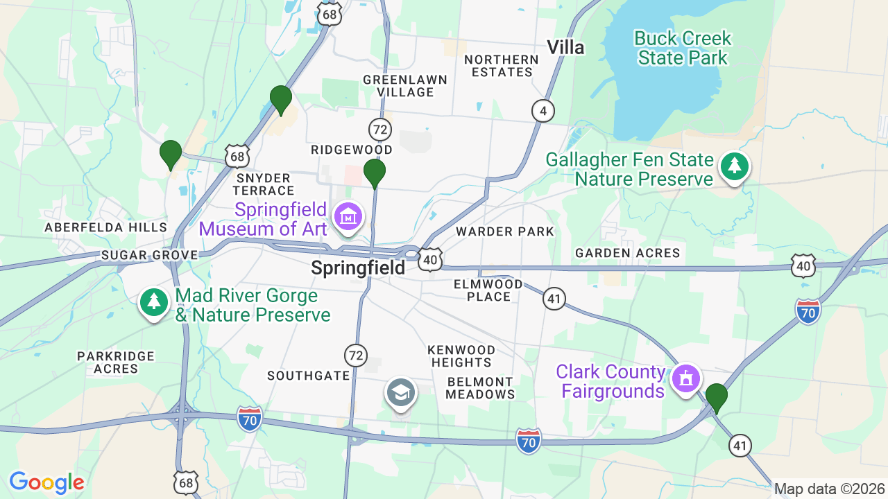 Map of E85 stations in Springfield, OH