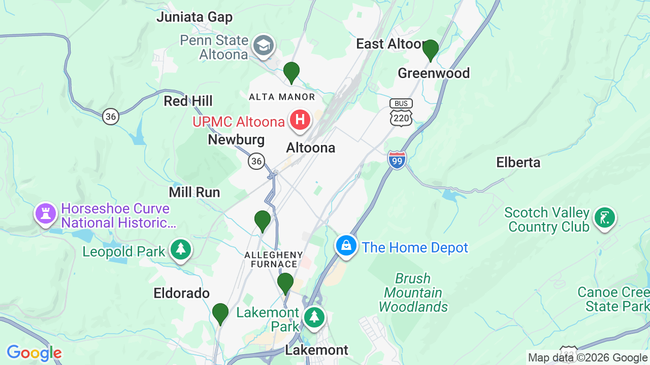 Map of E85 stations in Altoona, PA