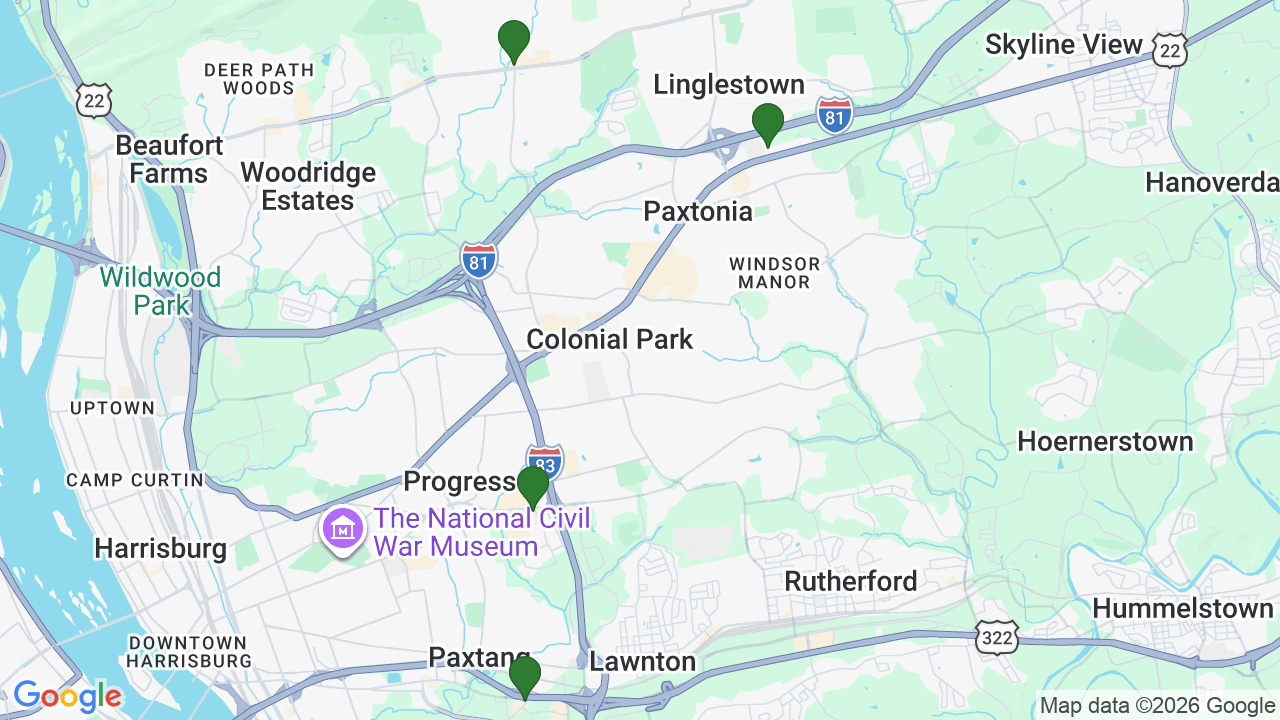 Map of E85 stations in Harrisburg, PA