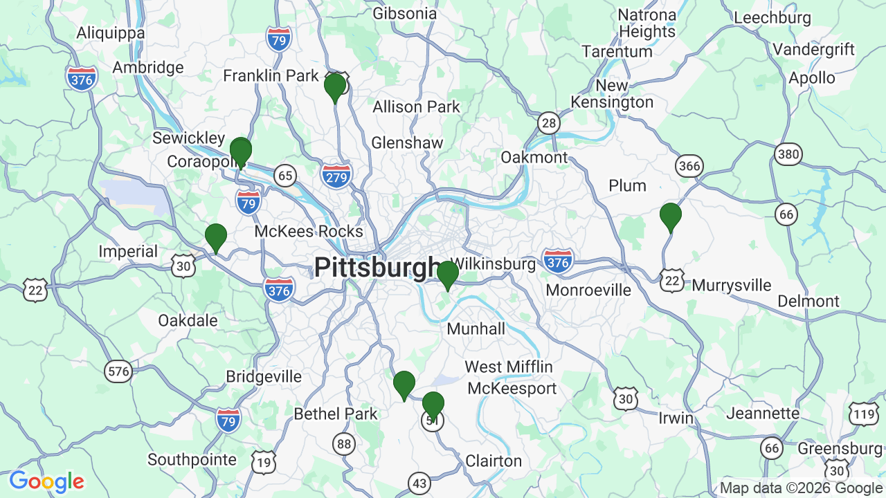 Map of E85 stations in Pittsburgh, PA